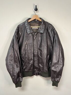Vtg Dark Brown Leather Bomber Jacket